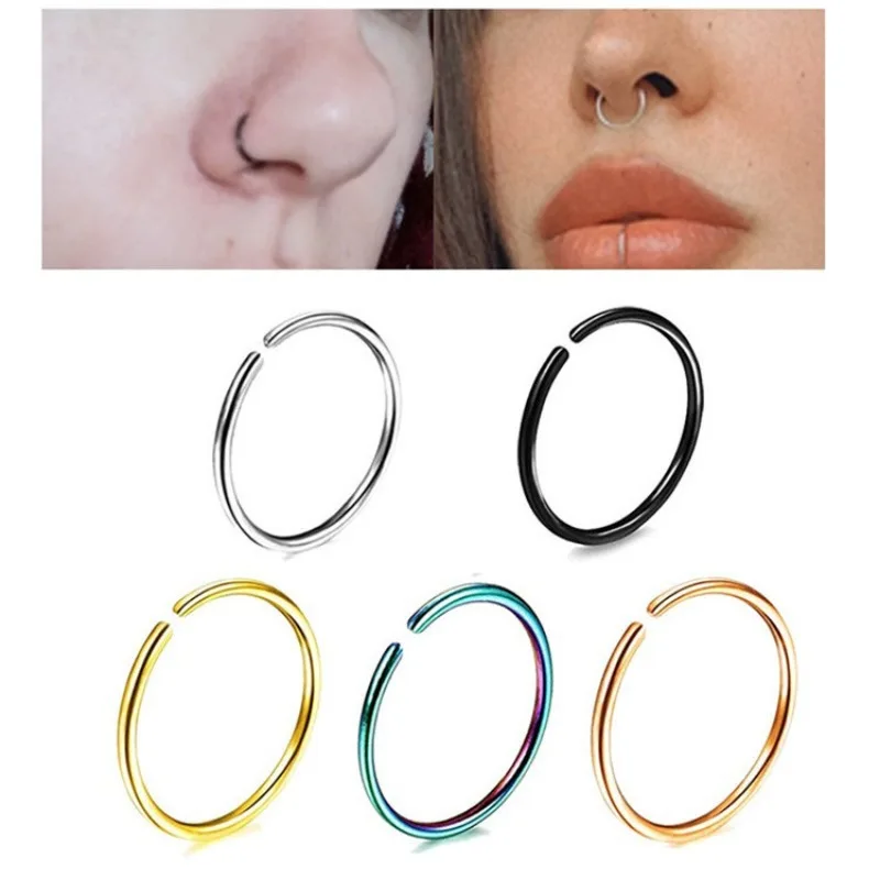 2/3/5Pcs 20G Thin Fake Septum Nose Ring, Septum Nose Rings Hoops Labret Lip Ring Fake Cartilage Tragus Helix Earrings Hoops