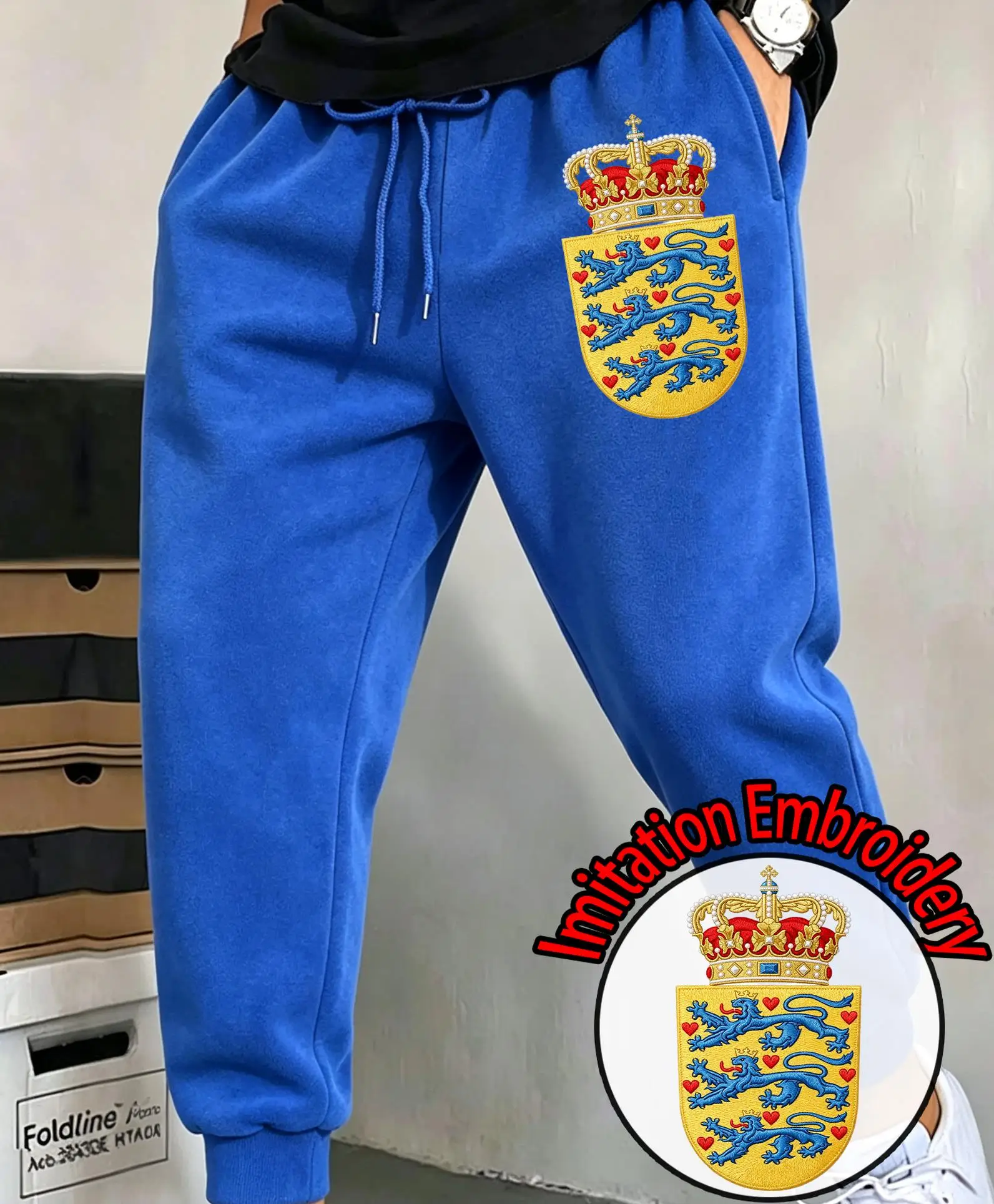 Denmark Imitation Embroidery Print Men'S Sweatpants Loose Autumn Jogging Pants Casual Fleece Pant All-Match Korean Trouser