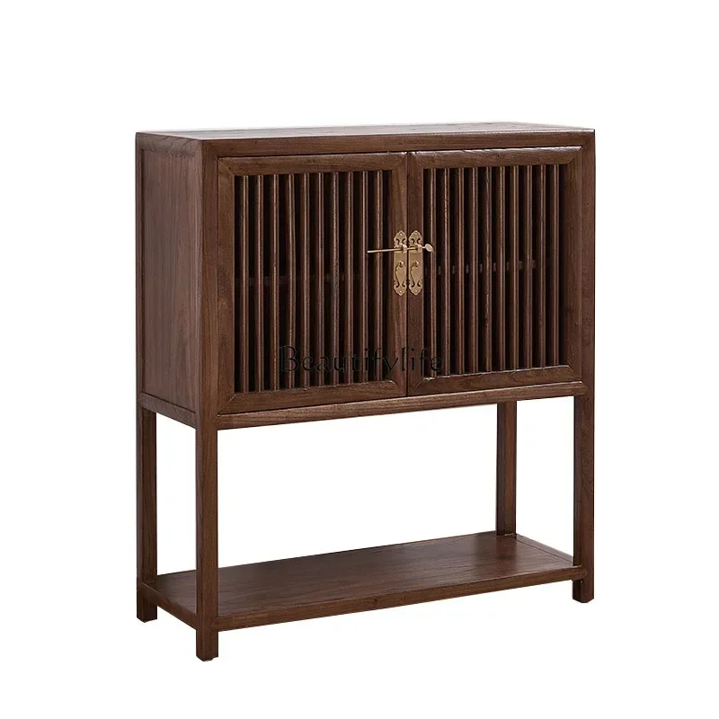 35FG26Modern New Chinese Style Solid Wood Sideboard Old Elm Zen Black Walnut Wooden Hallway Simple Locker