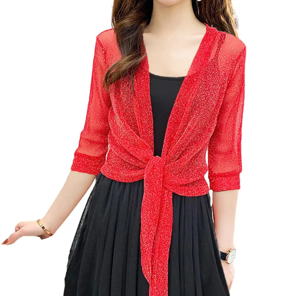 

Air-Conditioning Shirt Light Cardigan Blusas Tops Rayon See-Through Solid Color Summer Commuting Elegant Female