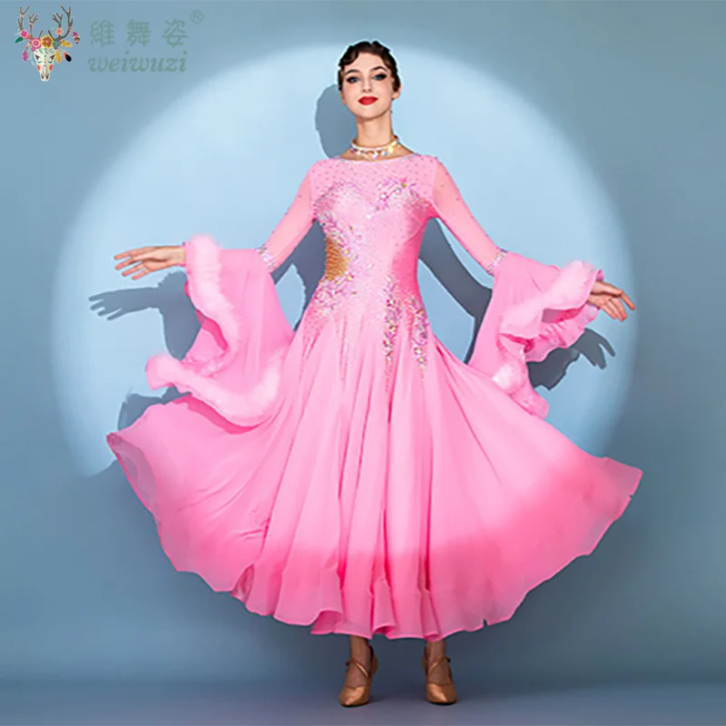 Modern Dancing Costumes High End Customized Big Swing Dresses Waltz Foxstep Ballroom Dance Professional Competition Clothing