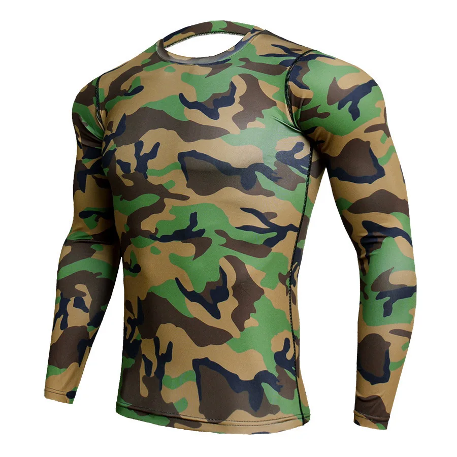 2022 Quick Dry Rash Guard Mens Gym t shirt Long Sleeve Sport Shirt Men Camouflage Fitness Top Gym Training Running Shirt