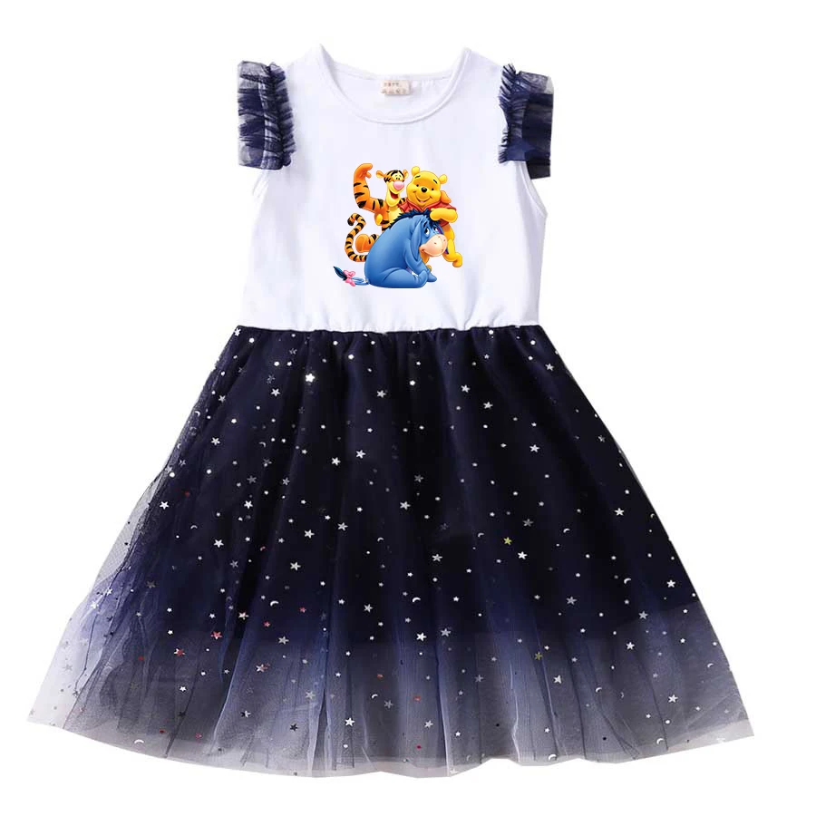 

Disney Winnie the Pooh Summer Kids Dresses for Girls Kids Cartoon Short Sleeve Princess Dress Children's Prom Mesh Dresses