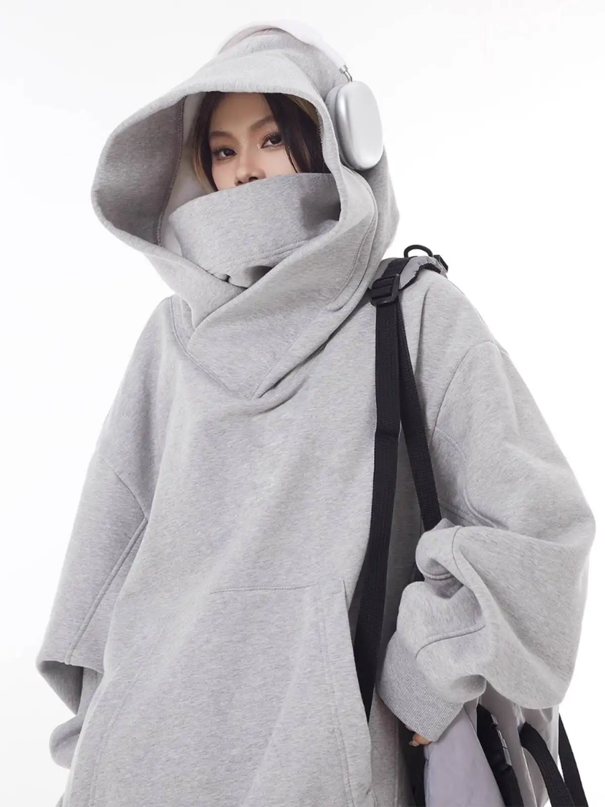 Unisex Hoodies Face Covering Techwear Hoodie High Neck Ninja Hooded Sweatshirt Introvert Friendly Streetwear Jacket