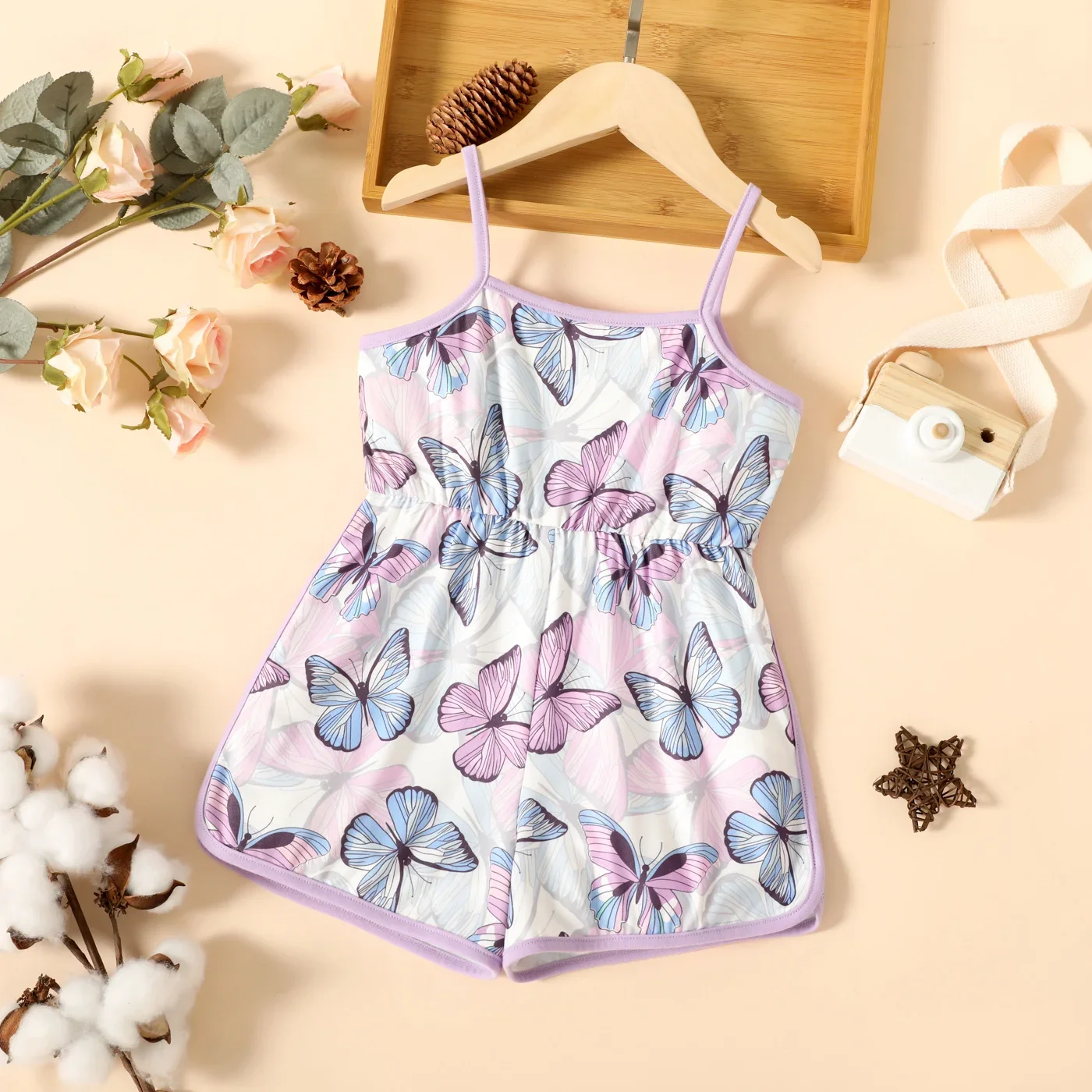 PatPat Toddler Girl Butterfly Print Cami Rompers Soft and Comfortable  Perfect for Outings and Daily Wear Basic Style