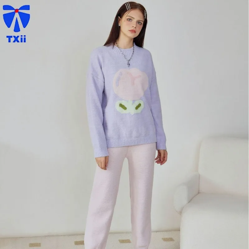 Flower Large Printed Pajamas Women's Autumn and Winter 2023 New Half-side Velvet Women's Pajamas Soft Warm Home Clothes suit