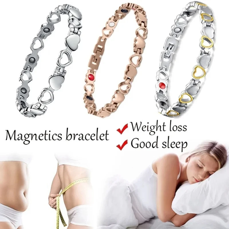 Healthy Magnetic Slimming Bracelet for Woman Man Weight Loss Bracelet Link Heart Shape Steel Chain Help Sleep Jewelry Gifts