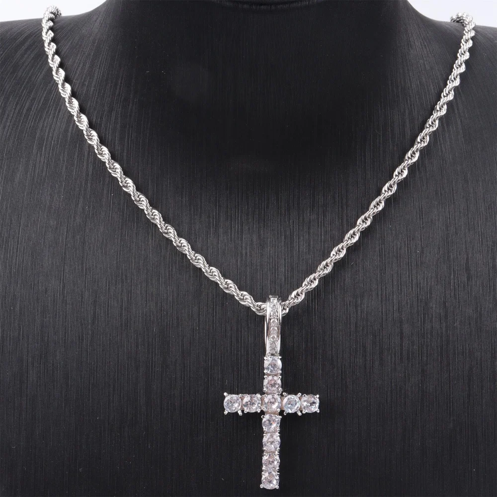 Fashion Easter Pendant Icy Crystal Zircon Cross Necklace Anniversary Gift Pendant Iced Out Chain For Women Men Accessories