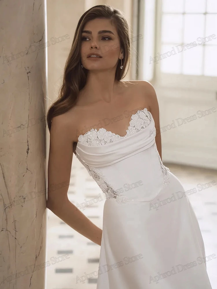 فساتين زفاف رشيقة من الساتان زي العرائس دانتيل زينة قابلة للانفصال قبالة الكتف رداء Vestidos De Novia مخصص 2026 #3