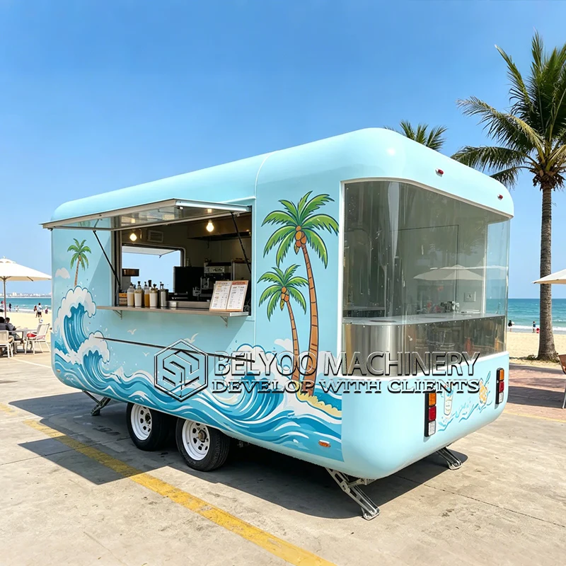Remolque de Comida Móvil Belyoo para Exteriores, Cocina Móvil con Equipamiento Completo, Carrito de Pizza, Café y Helados a Excelente Precio