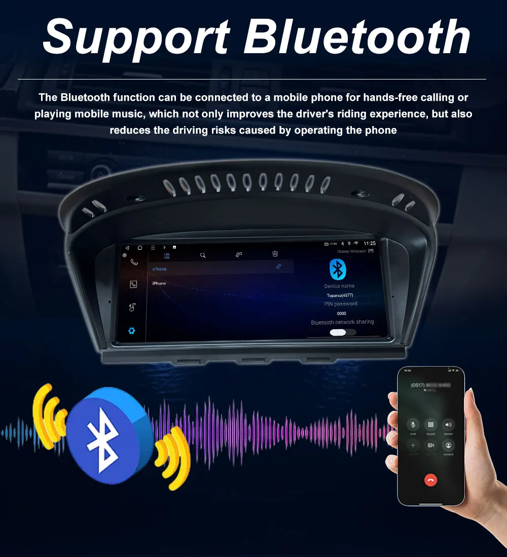 8,8'' Auto-Video-Multimedia-Player Android 16 BT für BMW 3/5er Serie E60 E61 E90 E91 E92 E93 2005 - 2012 CCC CIC System GPS-Navigation – Detail 11