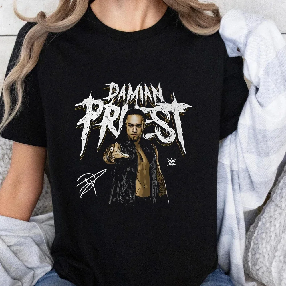 Wrestler Damian Priest Printed T-shirt Top Wrestler Fan Trend Harajuku Short Sleeve Unisex Shirt Pattern Large T-shirt