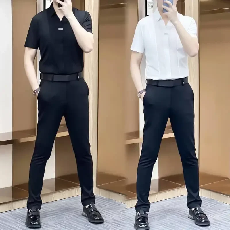 

Men’s Summer Business Casual Patchwork Shirt Summer New Men's Light Luxury Short Sleeve Shirt Fashion Versatile Slim Fit T-shirt