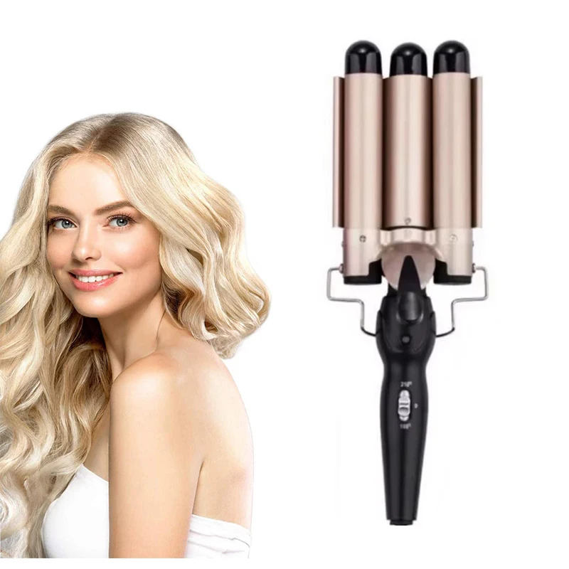 

Professional Curling Iron Wand With Lcd Temperature Display Ceramic Triple Barrels Coating Hair Curler Portable