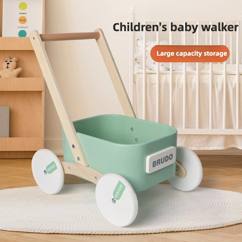 

Wooden Baby Walker Toy - Hand-Pulled Learning Cart for Infant Walking Practice, Early Education Shopping Game, Montessori