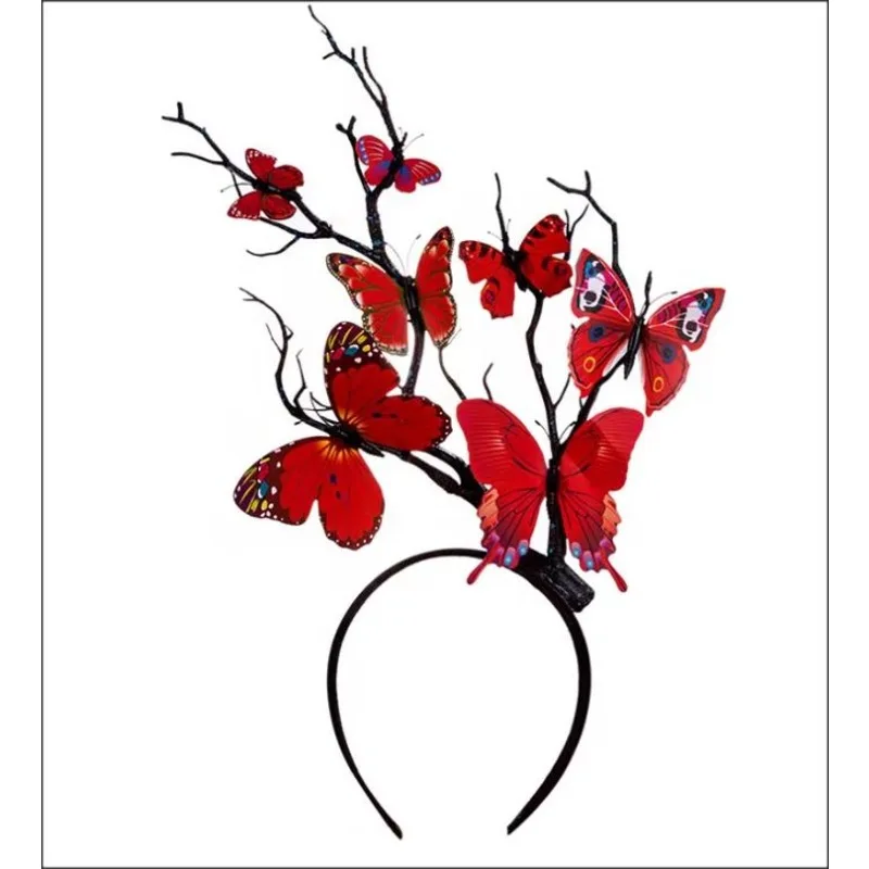 

Realistic Butterfly Black Branch Headband, Lightweight Fairy Crown Headpiece for Halloween, Cosplay & Bridal Wedding Accessory
