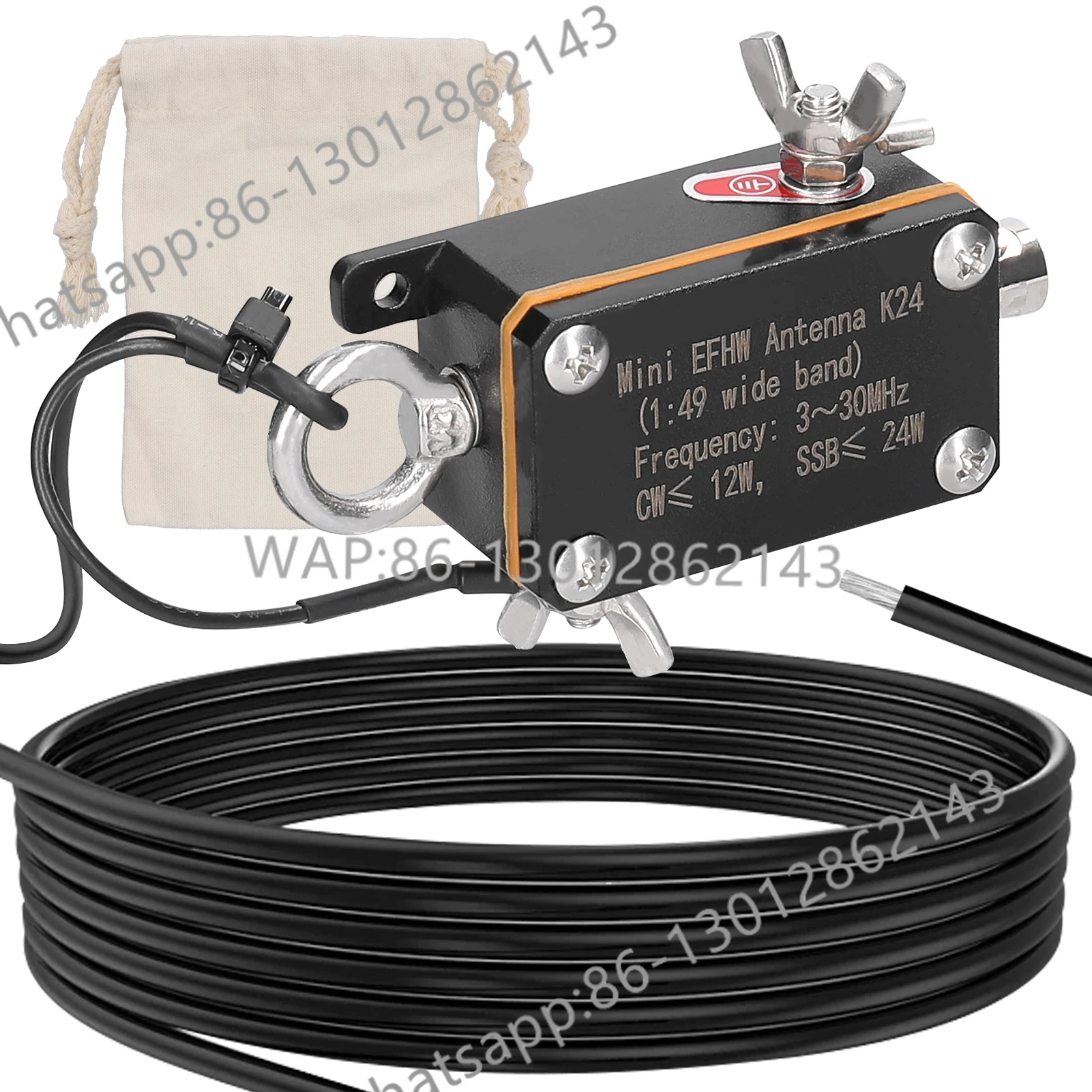 Pocket EFHW Antenna K24 3-30MHz Frequency Band Shortwave Antenna Wideband End-fed Halfwave Antenna with Cloth Storage Bag