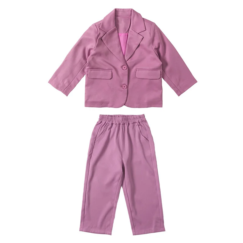 Girls Coat +Pants Kids Suits 2PCS/Set 2024 Rose Spring Autumn Cotton Teenagers School Uniforms Cotton Children Clothing