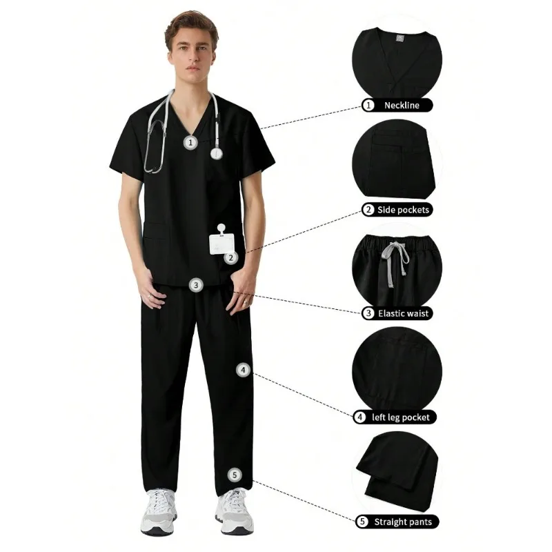

Multicolor Scrubs Uniform Short Sleeve Tops Pants Nursing Uniform Man Pet Shop Doctor Scrub Surgery Workwear Scrub Set