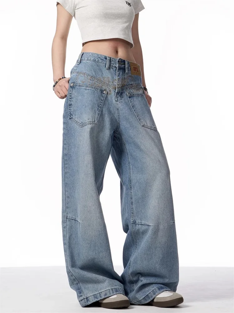 الرجعية الأمريكية Waed الدينيم الجينز الرجال النساء Cleanfit عادية فضفاض مستقيم سكين السراويل منتصف الخصر سستة يطير الصيف الجينز