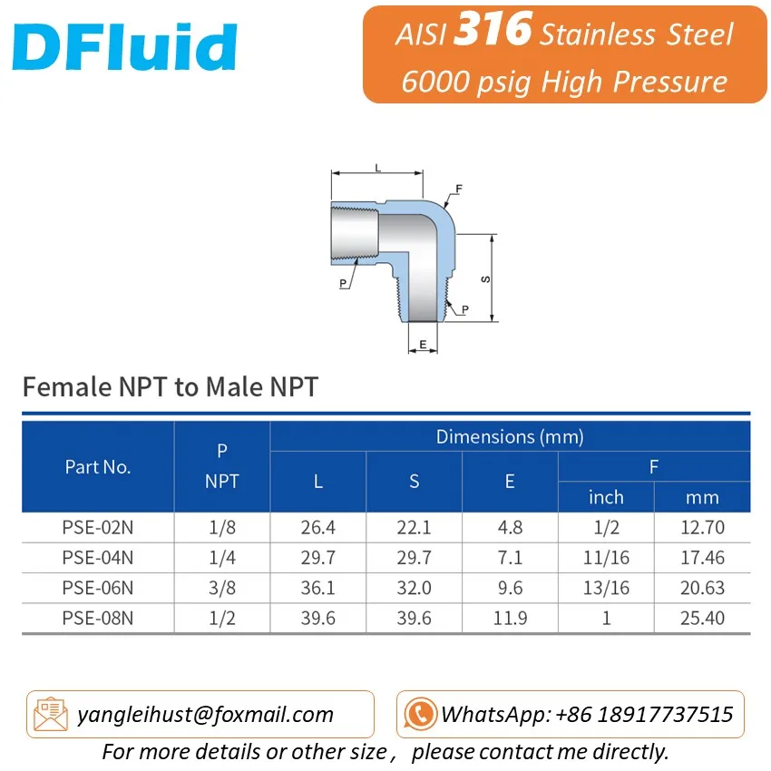 SUS 316 Female to Male Thread ELBOW NPT BSPT 1/8" 1/4" 3/8" 1/2" High Pressure 6000psig 40MPa Stainless Steel Pipe Fitting - view 3