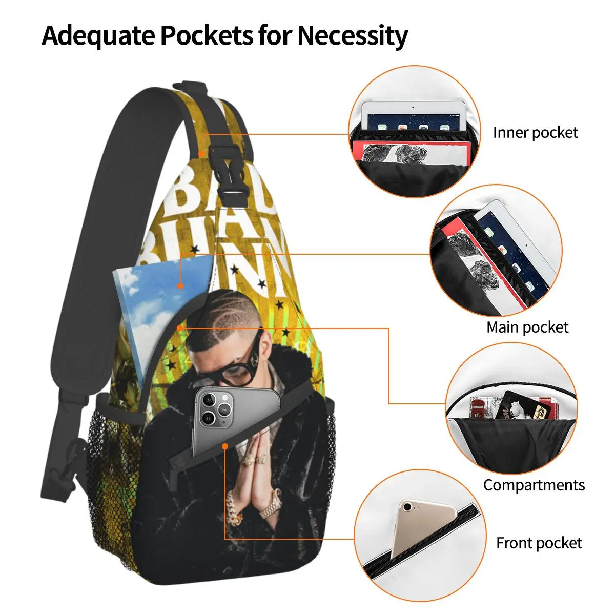 Bad Music Album Small Sling Bags Chest Crossbody Shoulder Sling Backpack Travel Hiking Daypacks Bunny Printed Bags