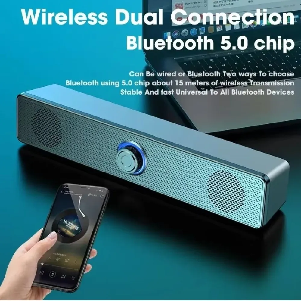 Long Bar Speaker Wired PC Soundbar Wireless Stereo Bluetooth Speaker Compact Stereo Strong Bass USB Powered Soundbar For PC