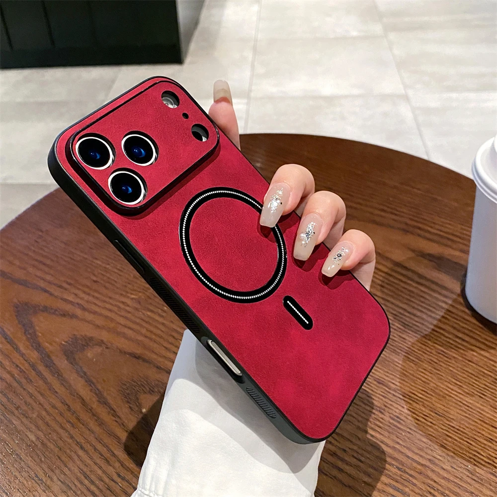 حافظة فاخرة من الجلد غير اللامع لهاتف Magsafe حافظة شحن لاسلكية مغناطيسية لهاتف iPhone 17 16 15 14 13 11 12 11 Pro Max Plus غطاء مقاوم للصدمات #4