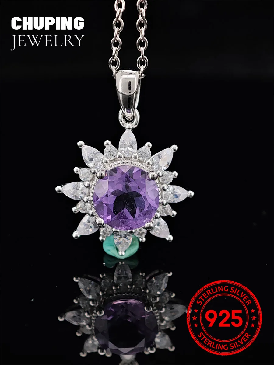 

Chu Ping Fine Jewelry Lab Sapphire & Paraiba & Natural Amethyst Citrine Olivine Topaz Круглой огранки S925 Ожерелье с подвеской в подарок