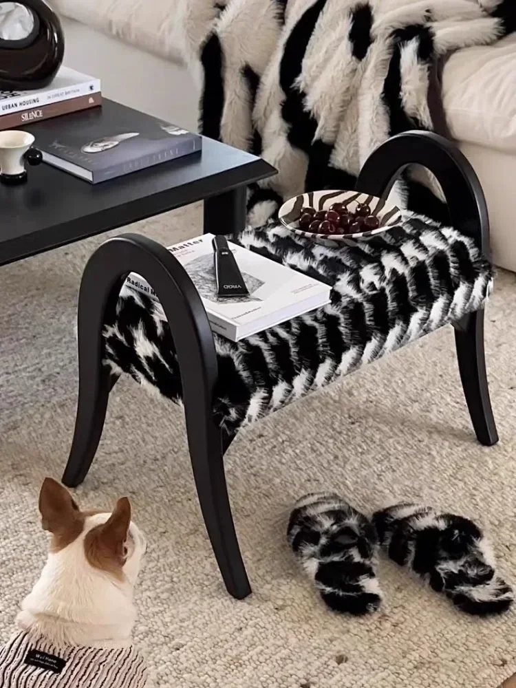 

Multifunctional Home Door Shoe Bench Solid Wood Black White Plush Light Luxury Design Vintage Crewback Nightstand Furniture