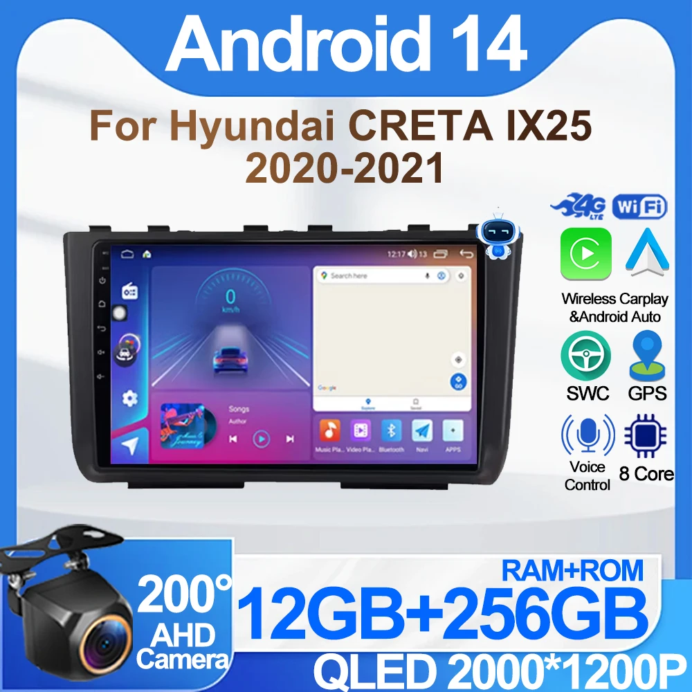 Android 14 Car Radio For Hyundai CRETA IX25 2020-2021 Carplay Auto Multimedia Video Player GPS Navigation DSP No 2DIN 5G WIFI