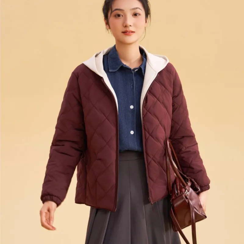 

2025 Winter New Korea Contrast-Color Hooded Wool Cotton Jacket Outerwear Style Warm Commuter Cotton Coat for Daily Jackets Coats