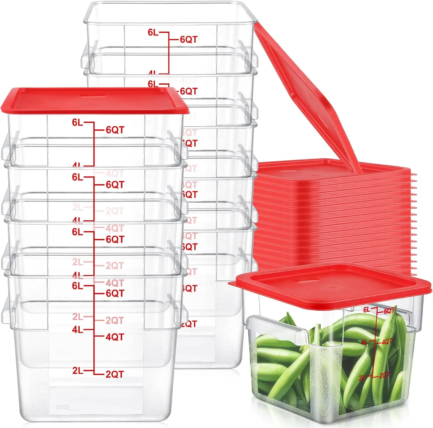 

10 Sets 6 Qt Square Food Storage Containers with Lids Commercial Polycarbonate Containers Dough Proofing·Factory Direct Sales