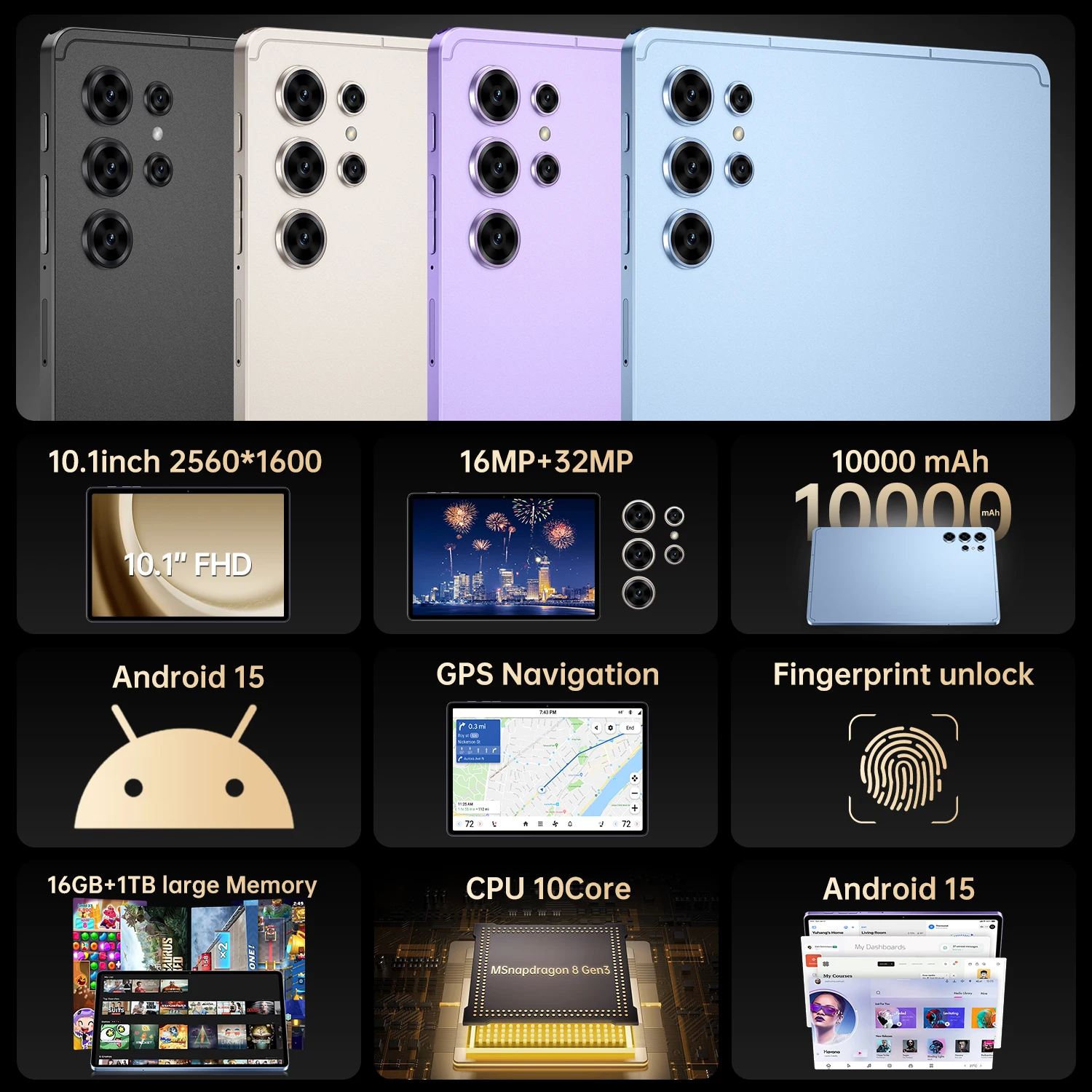 2026 Original Pad 25 Ultra New Tablet Snapdragon 8 Gen3 10.1inch Android 15 16GB+1TB 10000mAh 5G Dual Card WiFi GPS Tab