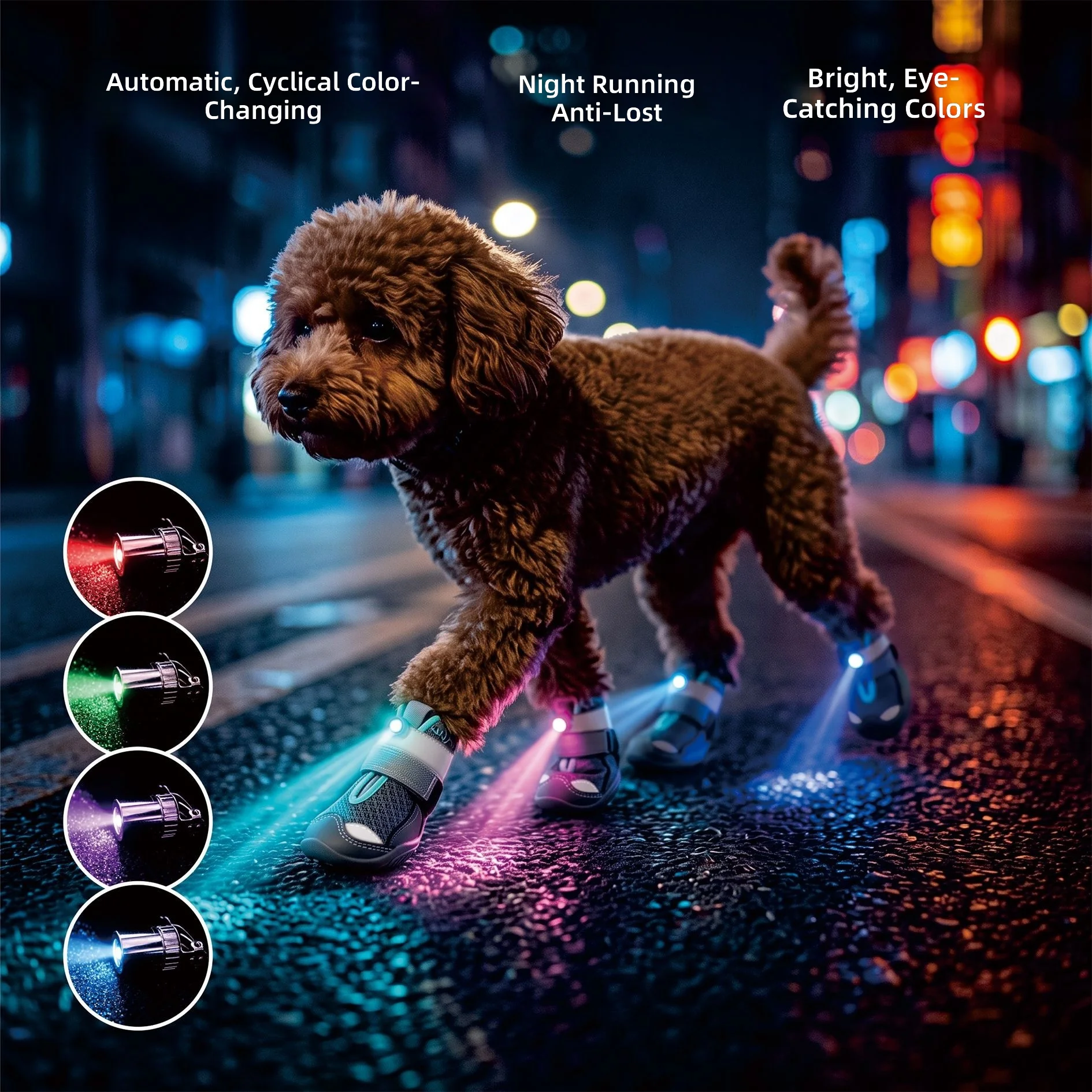 LED Rubber Dog Shoes Night Reflective Safety Scratch Proof Pet Boots for Small Medium Large Breeds Waterproof Anti Slip Shoes