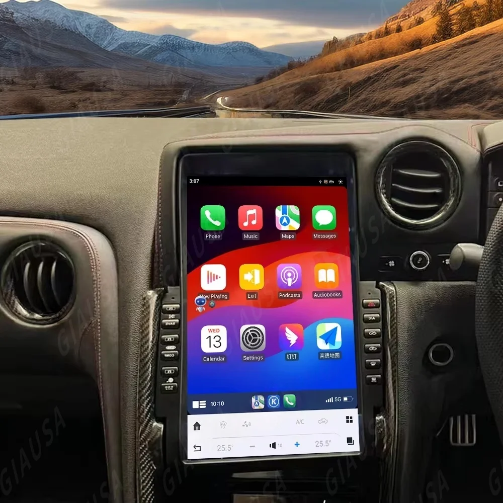 

13,6-дюймовый автомобильный мультимедийный плеер, авто радио, стерео Carplay, вертикальный экран, внутренняя модернизация для Nissan GTR 2011 2012 2013-2017