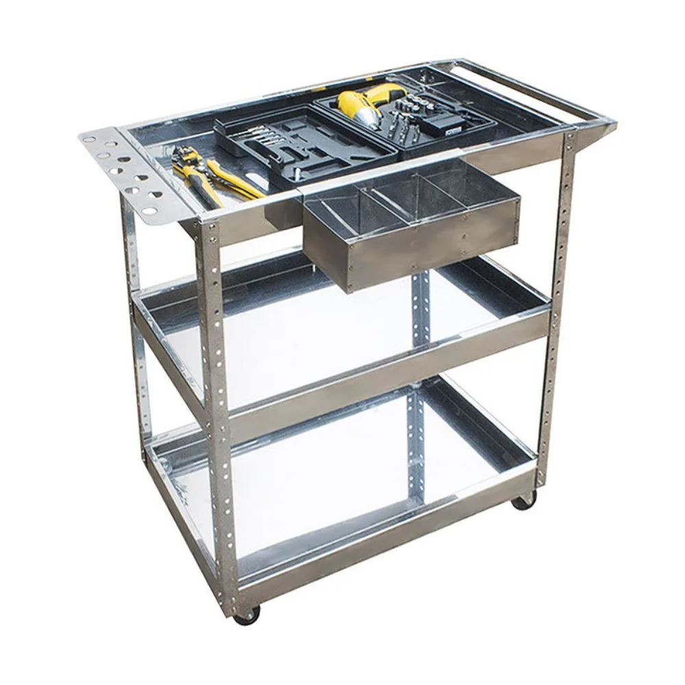 

430 Magnetic Stainless Steel Tool Cart 3 Tier Large Storage Rack For Auto Repair And Workshop