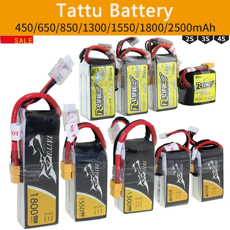 Tattu LiPo Battery Pack 1S 2S 3S 4S 220 450 650 850 1300 1550 1800 2500mAh 45C 75C 95C XT30 XT60 Plug for RC FPV Racing Drone