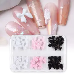 1Box Kawaii 3D Bowknot Nail Rhinestone White Pink Black Resin Nail Art Decoration for Women DIY Manicure Supplies