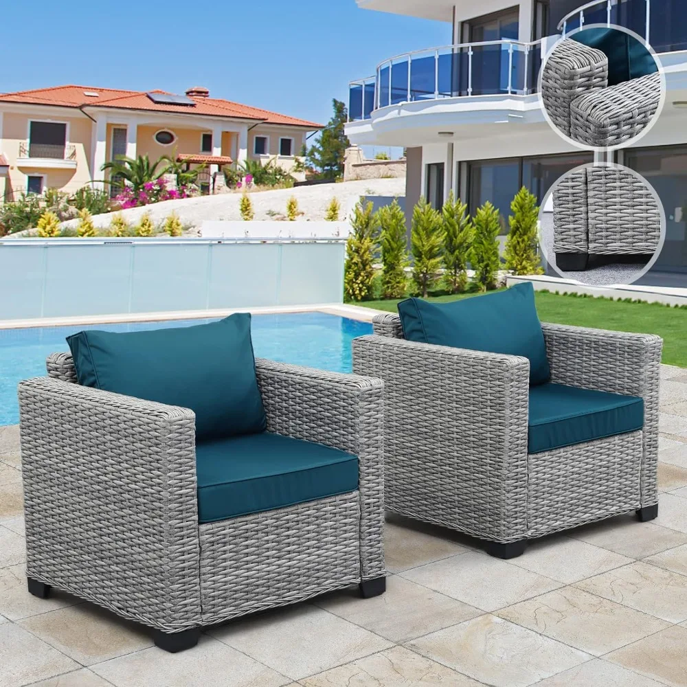 Outdoor Chairs Set of 2, Anti-slip Cushions and Waterproof Cover, Match Up Filling Back Cushions, Outdoor Chairs