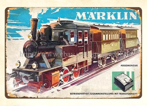Tren eléctrico a escala HO de Marklin, juguete retro, cartel metálico de metal para pared, dormitorio