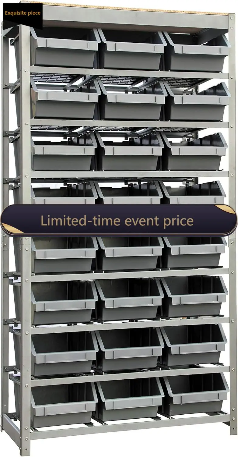 

Bin Rack Storage System Heavy Duty Steel Rack Organizer Shelving Unit w/ 24 Plastic Bins in 8 Tiers