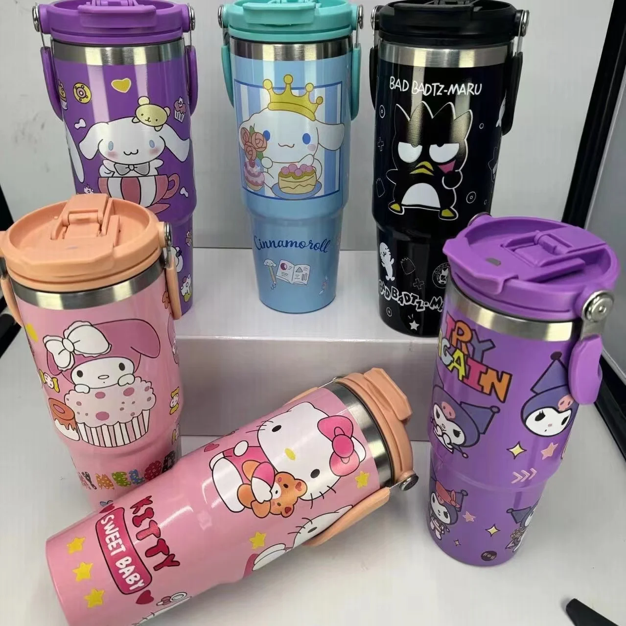 Cute cartoon 900ML insulated cup anime large capacity car cup 304 stainless steel vacuum coffee cup