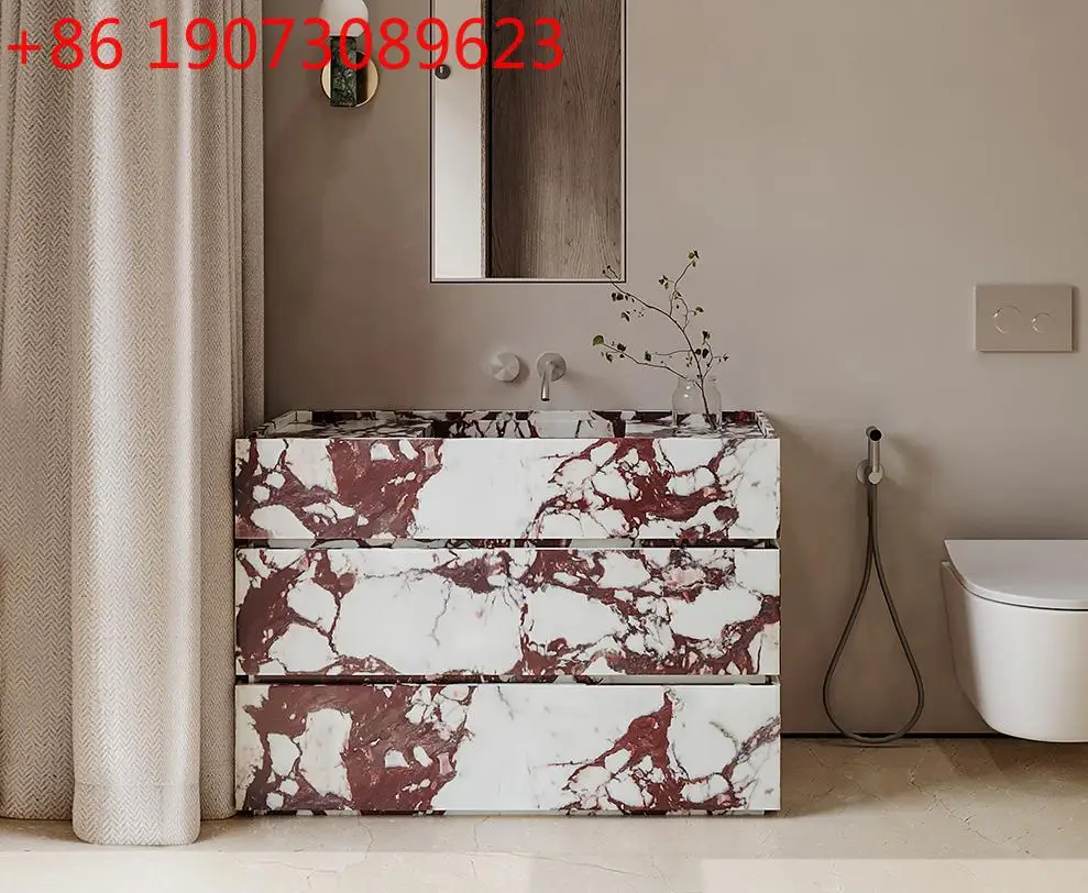 Durable Rectangular Design for Villa Home Use Modern Luxury Calacatta Viola Marble Pedestal Washbasin Bathroom Sink