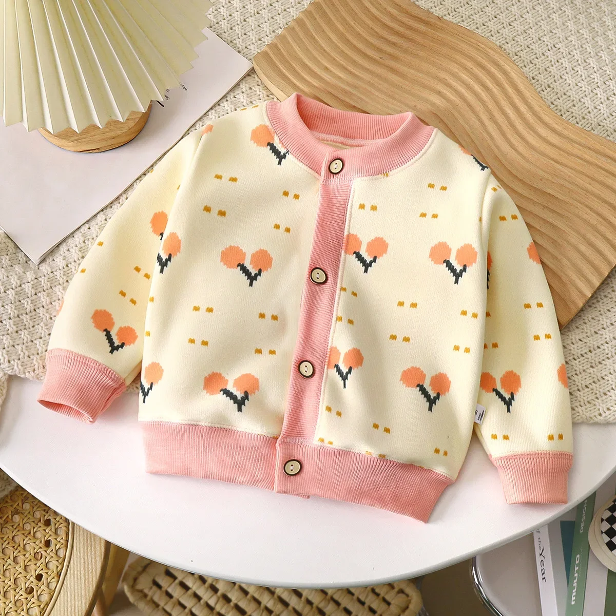 Children\'s Outerwear Floral Print Warm Cardigan Thickened Sweater Winter Clothes for Girls Coat Kids Jacket for 1 To 7 Years