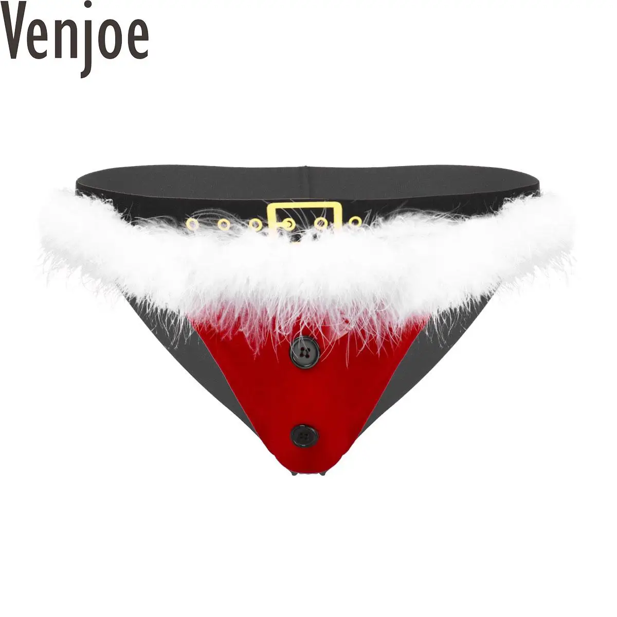 Mens Soft Velvet Lingerie Xmas Santa Underwear Low Rise Open Butt Christmas Costume Jockstrap G-string Thong Briefs Nightwear