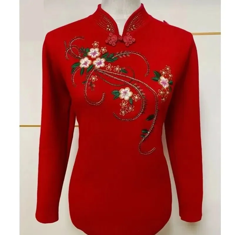 

Middle aged Mom Winter Sweater New Women Velvet Thickened Integrated Knitted Pullo Middle aged Elderly Warm Top Plus Size M-6XL