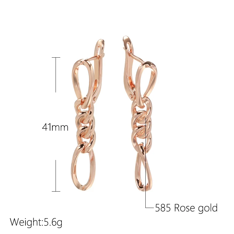 Wbmqda Glossy Chain Long Drop Earrings For Women 585 Rose Gold Color Simple Fashion Daily Matching Fine Jewelry Accessories