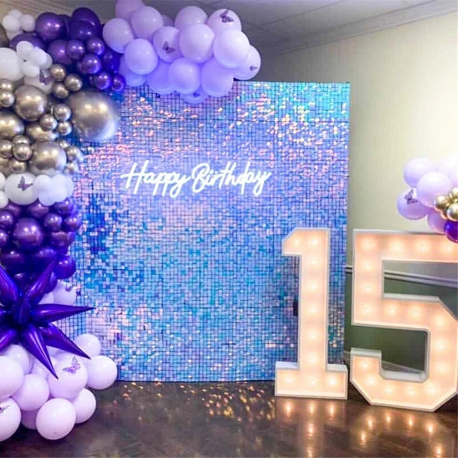 Imagem -03 - Painéis de Lantejoula Dourada para Festa de Casamento Baby Shower Background Wall Decor Shimmer Laser Backdrops 30x30cm 18 Pcs