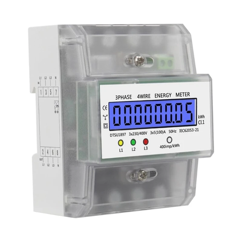 

Digital Three Phase Energy Meter Rail Mountable Electricity Meter for Power Measurement 380V Simple Installation Plastic